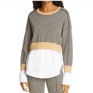 Jonathan Simkhai Ashley Mixed Media Layered Sweater In Houndstooth XS